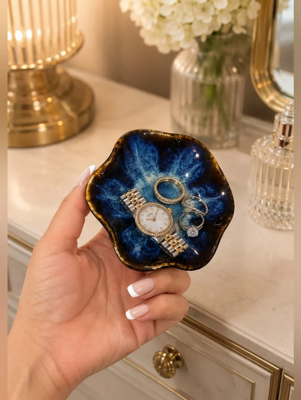 Blue Lotus Leaf Crystal Glaze Ceramic Trinket Dish 4